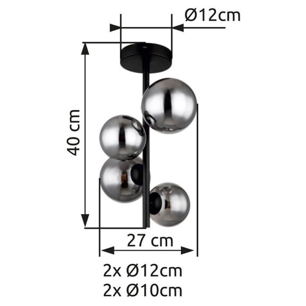 Globo LED Deckenleuchte Riha 4-flammig G9 LED 4x 3,5W warmweiss Schwarz matt rauchfarben Metall Glas Ø23,5cm