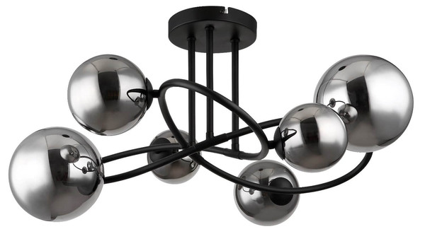 Globo LED Deckenleuchte Riha 6-flammig G9 LED 6x 3,5W warmweiss Schwarz matt rauchfarben Metall Glas Ø65cm