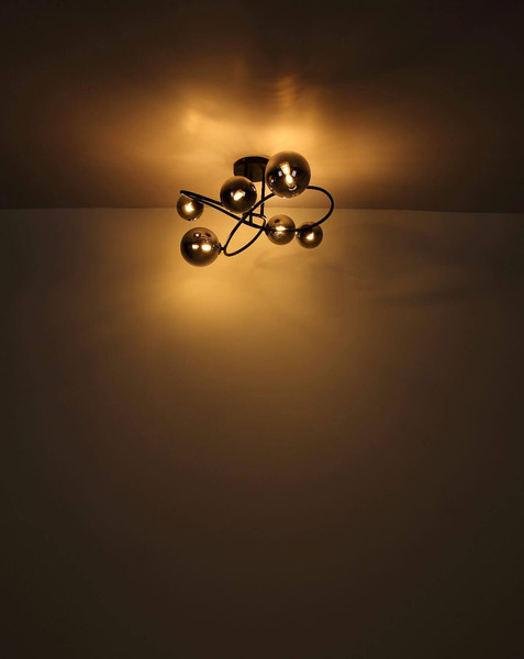 Globo LED Deckenleuchte Riha 6-flammig G9 LED 6x 3,5W warmweiss Schwarz matt rauchfarben Metall Glas Ø65cm