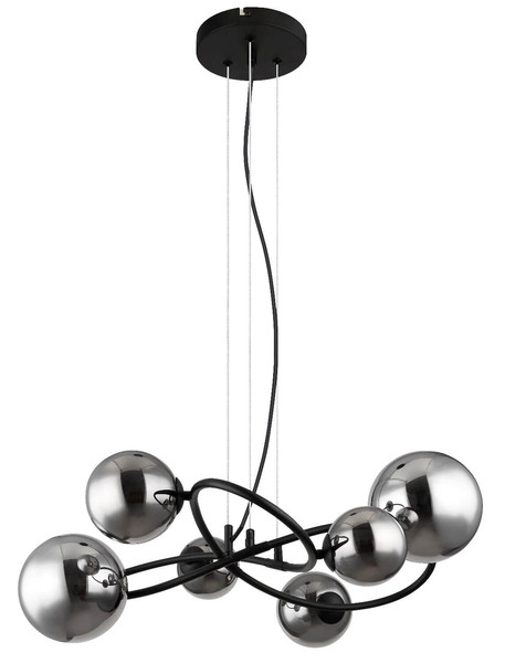 Globo LED Pendelleuchte Riha 6-flammig G9 LED 6x 3,5W warmweiss Schwarz matt rauchfarben Metall Glas 120x62cm