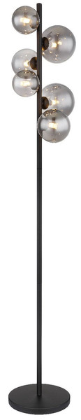 Globo LED Stehleuchte Riha 6-flammig G9 LED 6x 3,5W warmweiss Schwarz matt rauchfarben Metall Glas 155cm