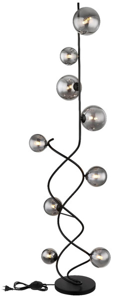 Globo LED Stehleuchte Riha 9-flammig G9 LED 9x 3,5W warmweiss Schwarz matt rauchfarben Metall Glas 162cm