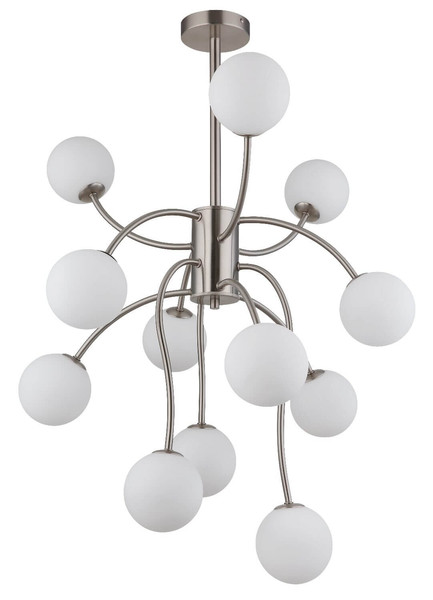 Globo LED Deckenleuchte Riha 12-flammig G9 LED 12x 3,5W warmweiss Nickel matt opal Metall Glaskugeln Ø62cm