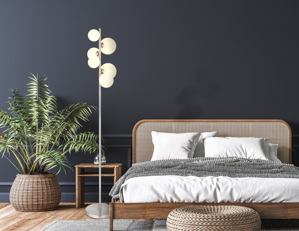 Globo Riha G9 Stehleuchte 6-fach 3,50W Warmweiß Nickel Matt, Metall 155cm 56140-6S