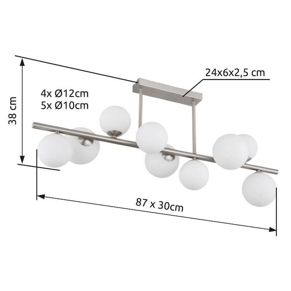 Globo LED Deckenleuchte Riha 9-flammig G9 LED 9x 3,5W warmweiss Nickel matt Metall Glas 87x37cm