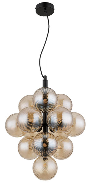 Globo Pendelleuchte Conor 13-flammig G9 Schwarz matt amber Metall Glaskugeln Ø39,5cm