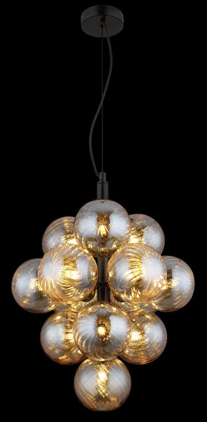Globo Pendelleuchte Conor 13-flammig G9 Schwarz matt amber Metall Glaskugeln Ø39,5cm