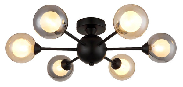 Globo Deckenleuchte Roland 6-flammig G9 Schwarz matt rauchfarben Metall Glaskugeln Ø55cm