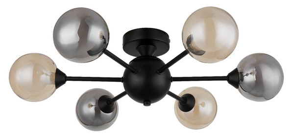 Globo Deckenleuchte Roland 6-flammig G9 Schwarz matt rauchfarben Metall Glaskugeln Ø55cm