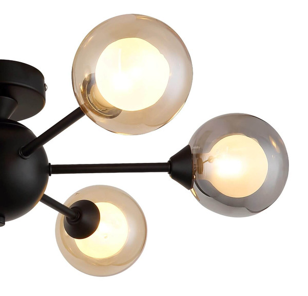 Globo Deckenleuchte Roland 6-flammig G9 Schwarz matt rauchfarben Metall Glaskugeln Ø55cm