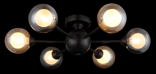 Globo Deckenleuchte Roland 6-flammig G9 Schwarz matt rauchfarben Metall Glaskugeln Ø55cm