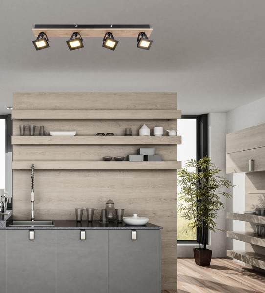 Globo Joya LED Strahler 4-fach 5W Warmweiß Schwarz Matt, Metall 11cm 56247-4B