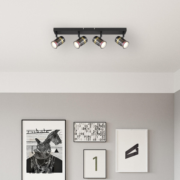 Globo Trabby GU10 Strahler 4-fach 8W Schwarz Matt, Metall Ø6cm 57916-4