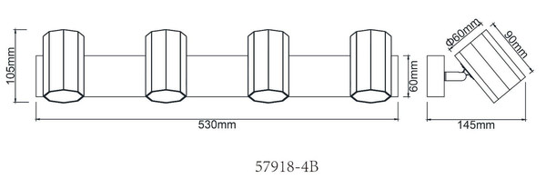 Globo Strahler James 4-flammig GU10 Schwarz matt Metall Aluminium 53x14,5cm