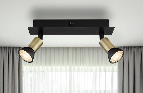 Globo Drew GU10 Strahler 2-fach 35W Schwarz Matt, Metall Ø3cm 57998-2B