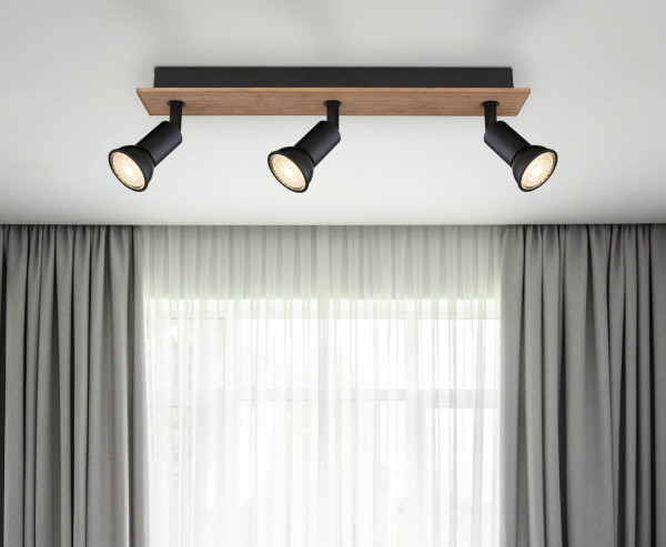 Globo Drew GU10 Strahler 3-fach 35W Dunkelbraun, Holz Ø3cm 57998-3W