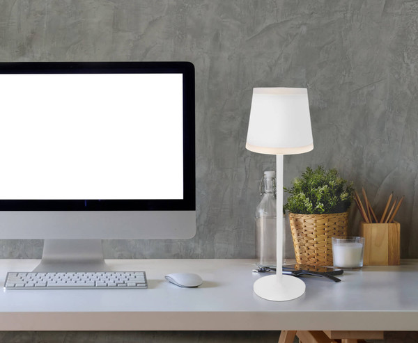 Globo Ridley LED Tischleuchte 4,60W Warmweiß IP54 Weiß Matt, Metall Ø11cm 58433W