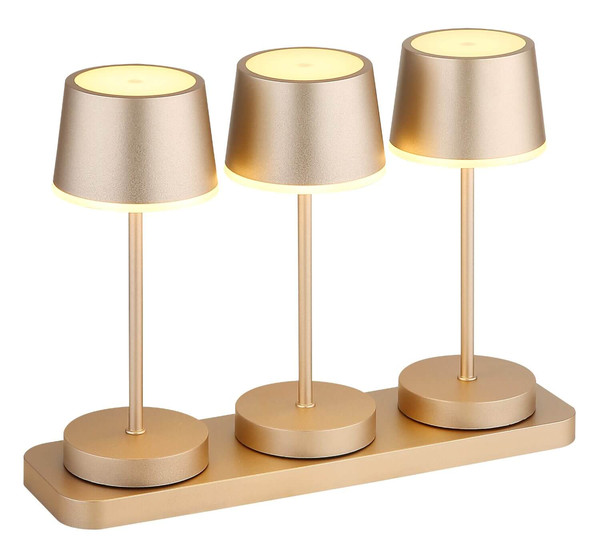 Globo LED Tischleuchte Dawson RGBW LED 1W dimmbar Fernbedienung Akku IP54 warmweiss Champagnerfarben matt Metall Ø8cm