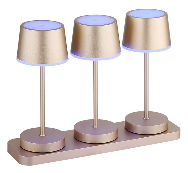 Globo LED Tischleuchte Dawson RGBW LED 1W dimmbar Fernbedienung Akku IP54 warmweiss Champagnerfarben matt Metall Ø8cm