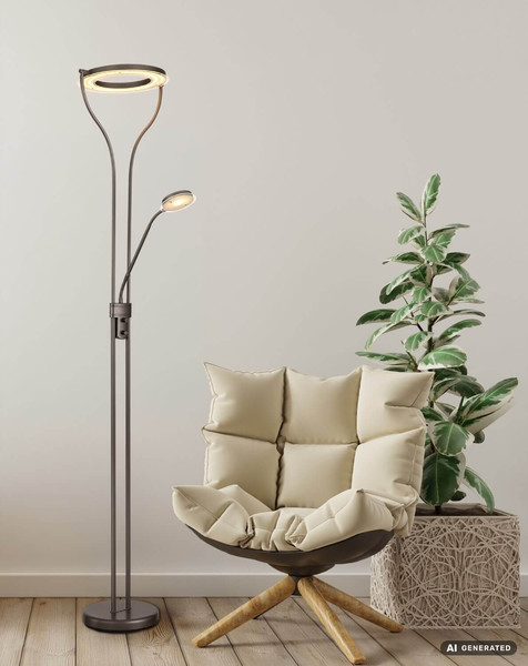 Globo LED Deckenfluter Ebro 20W warmweiss Kaffeefarben matt Metall Glas 194cm