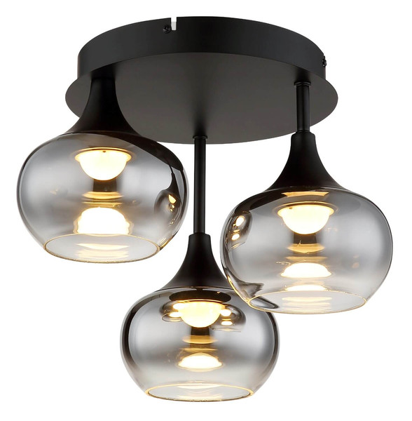 Globo LED Deckenleuchte Lui 24W warmweiss Schwarz matt rauchfarben Metall Glas Ø35cm