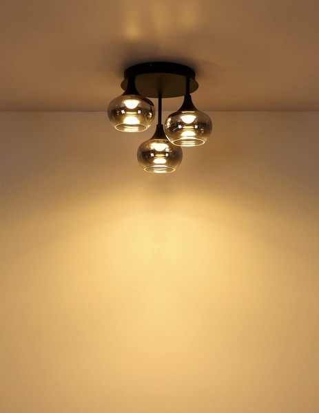 Globo LED Deckenleuchte Lui 24W warmweiss Schwarz matt rauchfarben Metall Glas Ø35cm