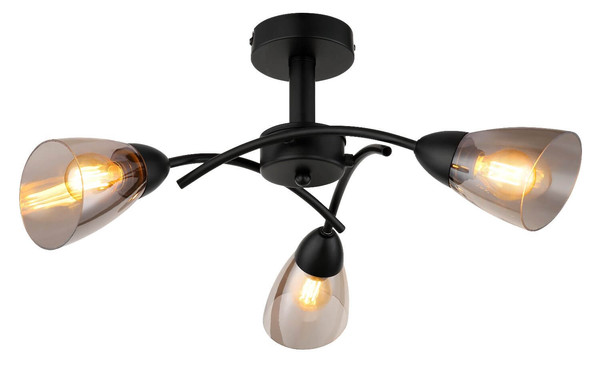 Globo Deckenleuchte Paula 3-flammig E14 Schwarz matt rauchfarben Metall Glas Ø52cm