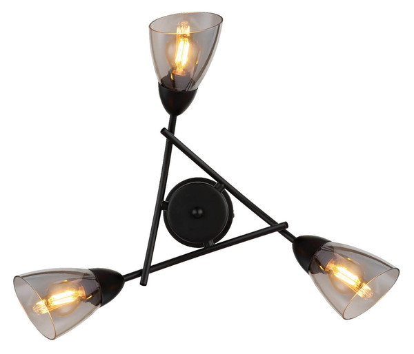 Globo Deckenleuchte Paula 3-flammig E14 Schwarz matt rauchfarben Metall Glas Ø52cm