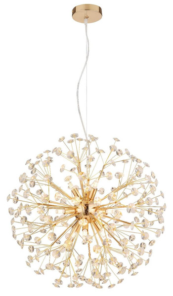 Globo LED Kronleuchter Katrina 9-flammig G9 LED 9x 3,5W warmweiss Goldfarben klar Metall K9 Kristalle Ø60cm