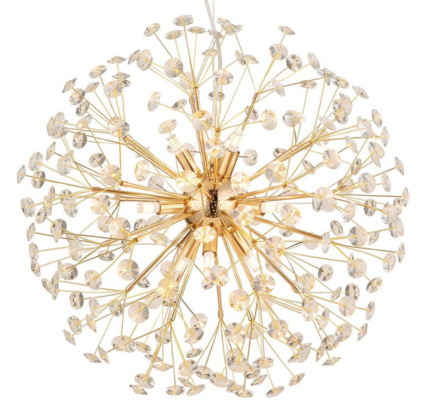 Globo LED Kronleuchter Katrina 9-flammig G9 LED 9x 3,5W warmweiss Goldfarben klar Metall K9 Kristalle Ø60cm