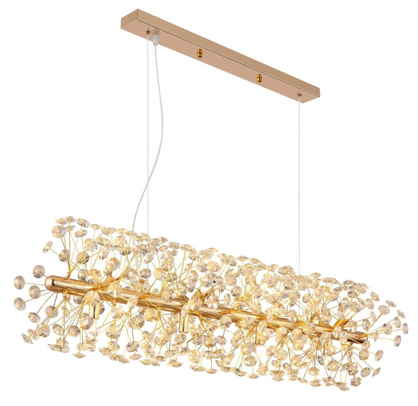Globo LED Kronleuchter Katrina 12-flammig G9 LED 12x 3,5W warmweiss Goldfarben klar Metall K9 Kristalle 150x90cm