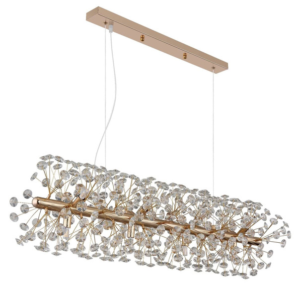Globo LED Kronleuchter Katrina 12-flammig G9 LED 12x 3,5W warmweiss Goldfarben klar Metall K9 Kristalle 150x90cm