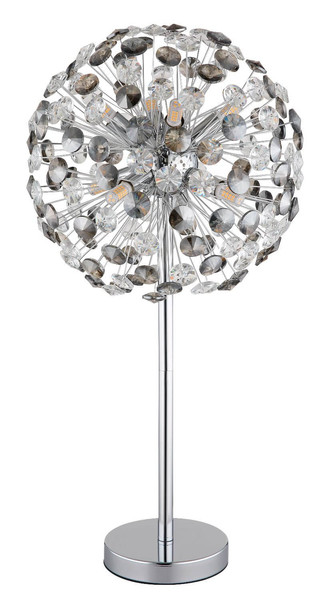 Globo LED Tischleuchte Katrina 8-flammig G9 LED 8x 3,5W warmweiss Verchromt rauchfarben Metall K9 Kristalle Ø35cm