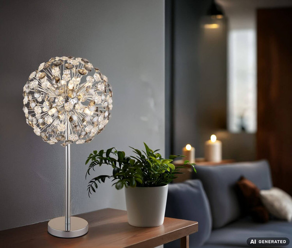 Globo LED Tischleuchte Katrina 8-flammig G9 LED 8x 3,5W warmweiss Verchromt rauchfarben Metall K9 Kristalle Ø35cm