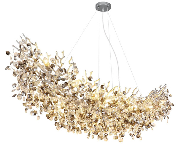 Globo Kronleuchter Queena 16-flammig E14 Silberfarben matt rauchfarben Metall Glaskristalle 150x120cm