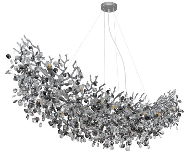 Globo Kronleuchter Queena 16-flammig E14 Silberfarben matt rauchfarben Metall Glaskristalle 150x120cm