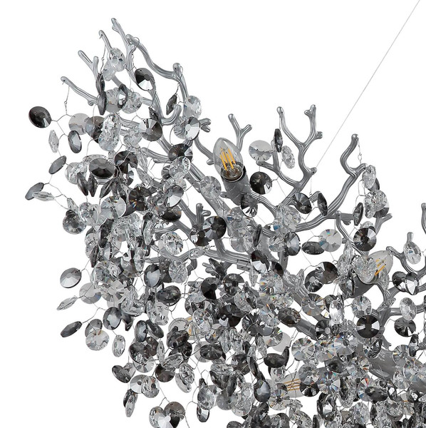 Globo Kronleuchter Queena 16-flammig E14 Silberfarben matt rauchfarben Metall Glaskristalle 150x120cm