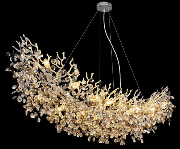 Globo Kronleuchter Queena 16-flammig E14 Silberfarben matt rauchfarben Metall Glaskristalle 150x120cm