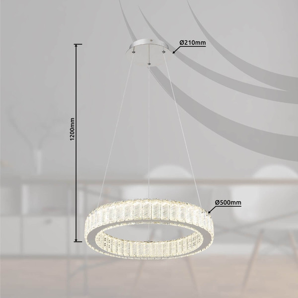 Globo LED Pendelleuchte Mucky 50W dimmbar Fernbedienung CCT warm-/tageslichtweiss Verchromt klar Metall K5 Kristalle Ø50cm