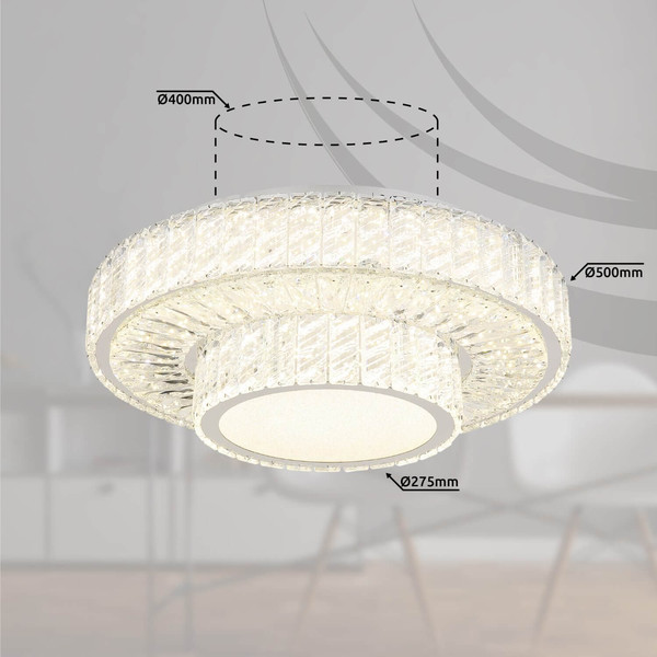 Globo LED Deckenleuchte Mucky 50W dimmbar Fernbedienung CCT warm-/tageslichtweiss Verchromt klar Metall K5 Kristalle Ø50cm