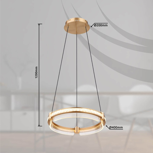 Globo LED Pendelleuchte Blondie 36W dimmbar Fernbedienung CCT warm-/tageslichtweiss Goldfarben klar Metall K5 Kristalle Ø40cm