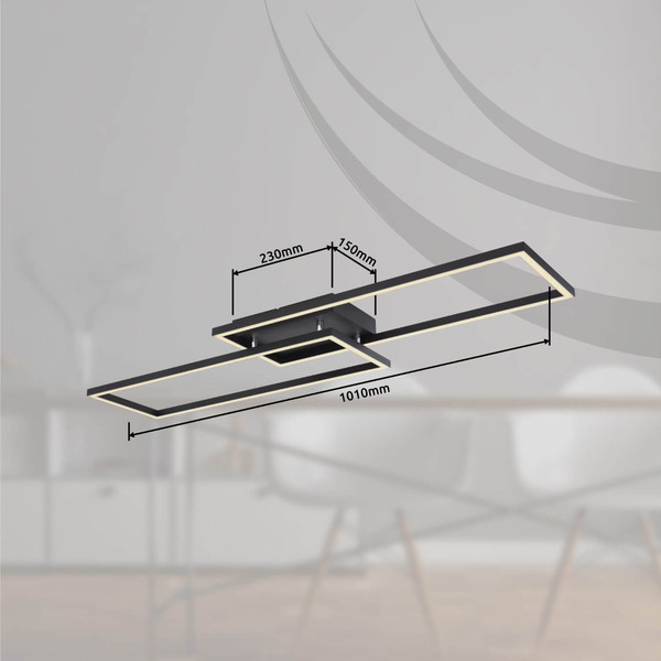 Globo LED Deckenleuchte Tatjana 36W CCT warm-/neutral-/tageslichtweiss Schwarz matt Metall 101x29cm