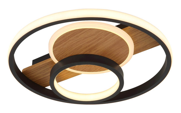 Globo LED Deckenleuchte Pikara 24W warmweiss Holzoptik schwarz matt Metall Aluminium Ø34,5cm
