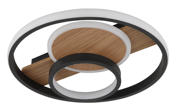 Globo LED Deckenleuchte Pikara 24W warmweiss Holzoptik schwarz matt Metall Aluminium Ø34,5cm