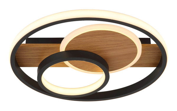 Globo LED Deckenleuchte Pikara 24W warmweiss Holzoptik schwarz matt Metall Aluminium Ø34,5cm
