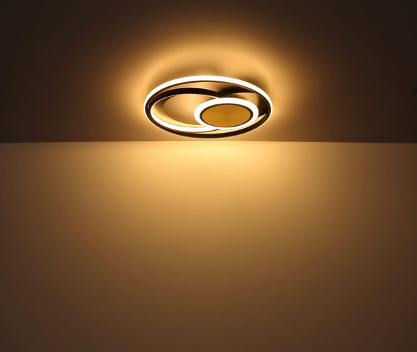 Globo LED Deckenleuchte Pikara 24W warmweiss Holzoptik schwarz matt Metall Aluminium Ø34,5cm