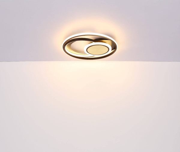 Globo LED Deckenleuchte Pikara 24W warmweiss Holzoptik schwarz matt Metall Aluminium Ø34,5cm