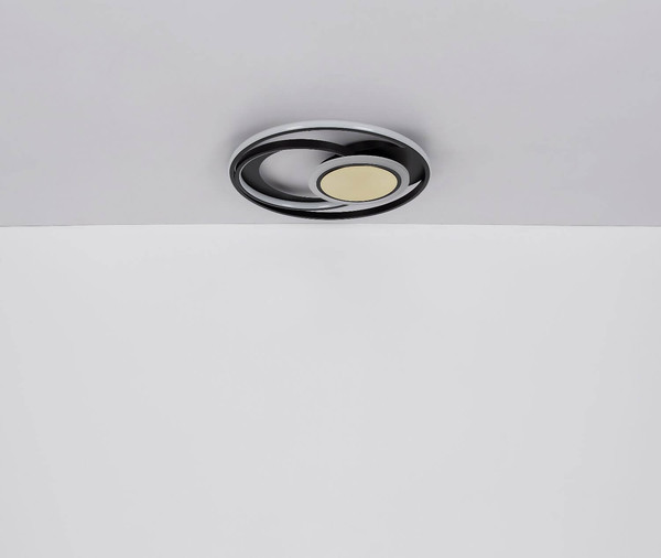Globo LED Deckenleuchte Pikara 24W warmweiss Holzoptik schwarz matt Metall Aluminium Ø34,5cm