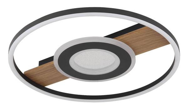 Globo LED Deckenleuchte Pikara 24W warmweiss Holzoptik schwarz matt Metall Aluminium Ø40,5cm
