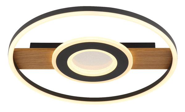 Globo LED Deckenleuchte Pikara 24W warmweiss Holzoptik schwarz matt Metall Aluminium Ø40,5cm